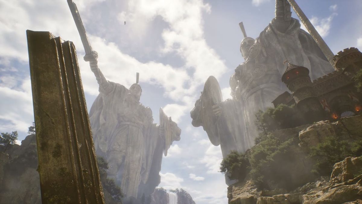 Official ArcheAge Chronicles trailer frame: a highland ridge of ruins