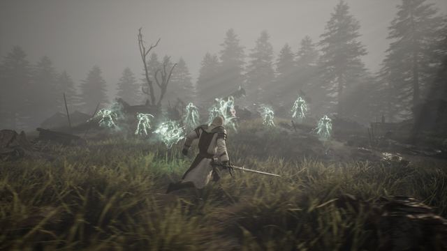 Official ArcheAge Chronicles screenshot: a pioneer trading blows with a beast in the open world